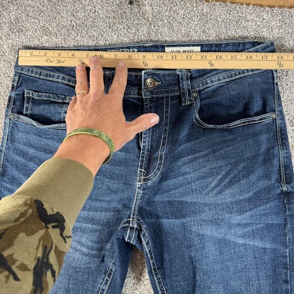 TK Axel Jeans Mens 35x30 Blue Slim Boot Stretch Embroidered Pockets AXMB005-6 - Picture 2 of 15